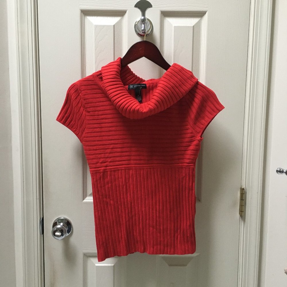 NWT INC International Concepts Red Cowl Neck Short Sleeve Blouse Size MP - Picture 1 of 6